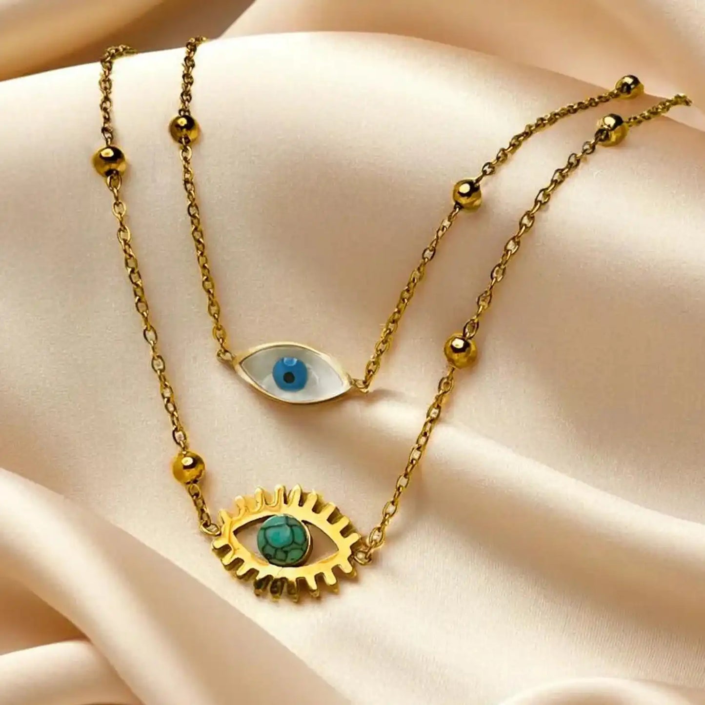 Evil-eye Cascade Double Chain Necklace
