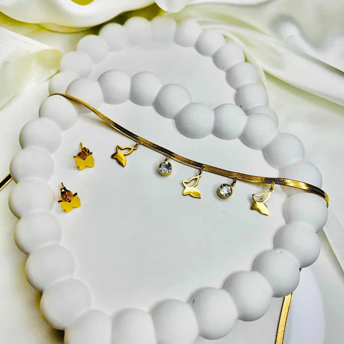 Butterfly Charms Necklace with Earrings