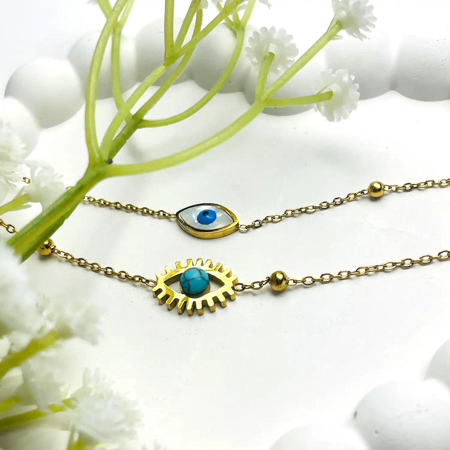 Evil-eye Cascade Double Chain Necklace