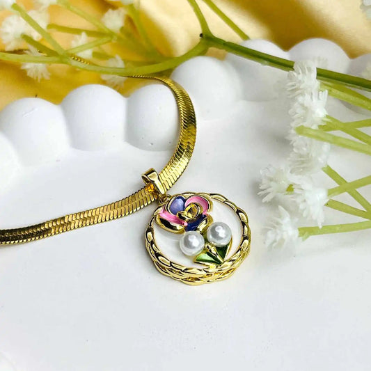 Golden Pearl Flower Neckless