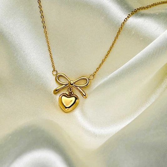 Golden Heart With Bow Necklace