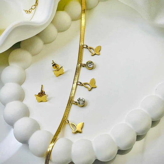 Butterfly Charms Necklace with Earrings
