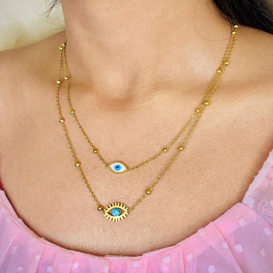 Evil-eye Cascade Double Chain Necklace