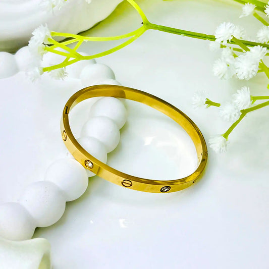 Golden Plated Stainless Steel Diamond Love Bracelet