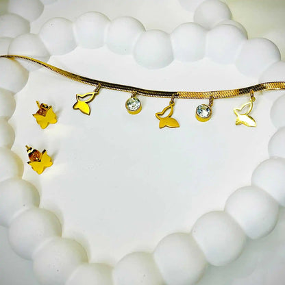 Butterfly Charms Necklace with Earrings