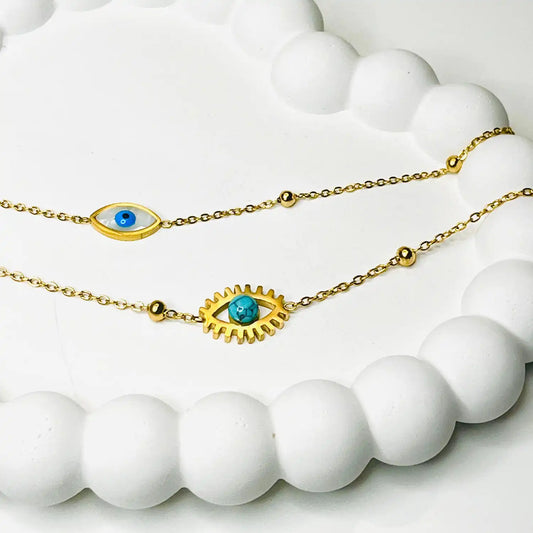 Evil-eye Cascade Double Chain Necklace