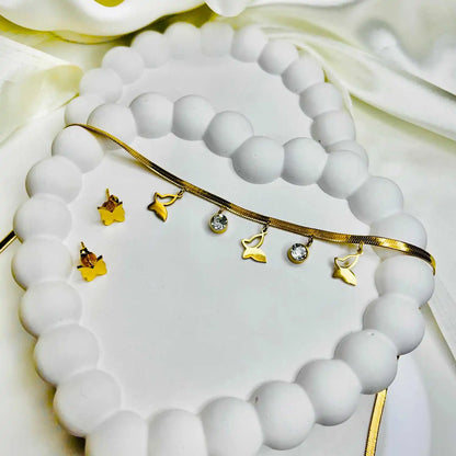 Butterfly Charms Necklace with Earrings