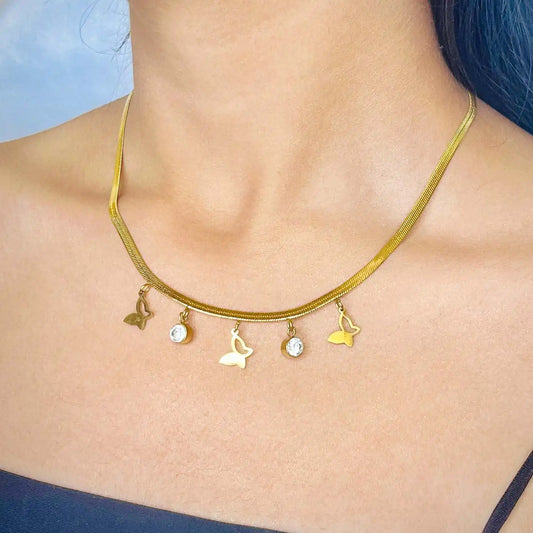 Butterfly Charms Necklace with Earrings