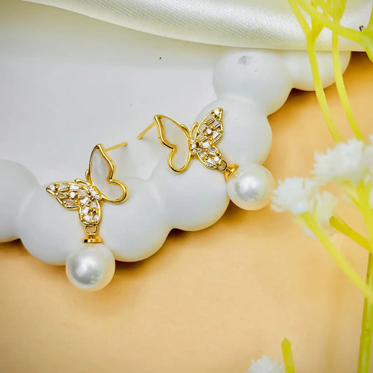 Cute Butterfly Pearl Drop Earrings