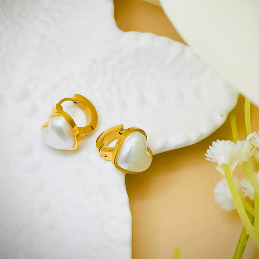 Gold Plated And Pearl Heart Earrings