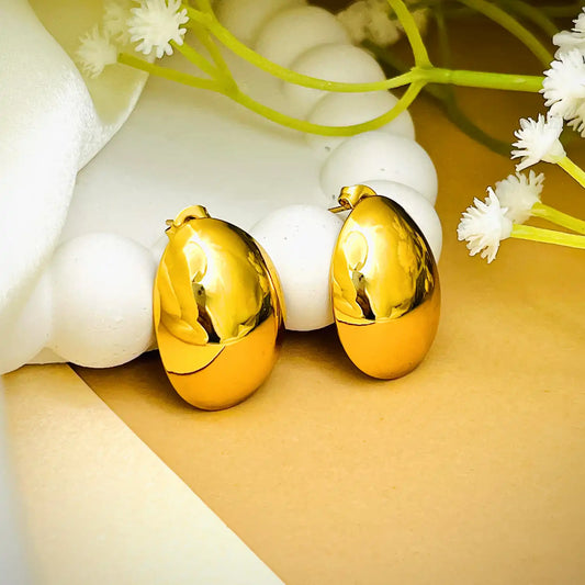 Stainless Steel Smooth Big Oval Stud Earrings